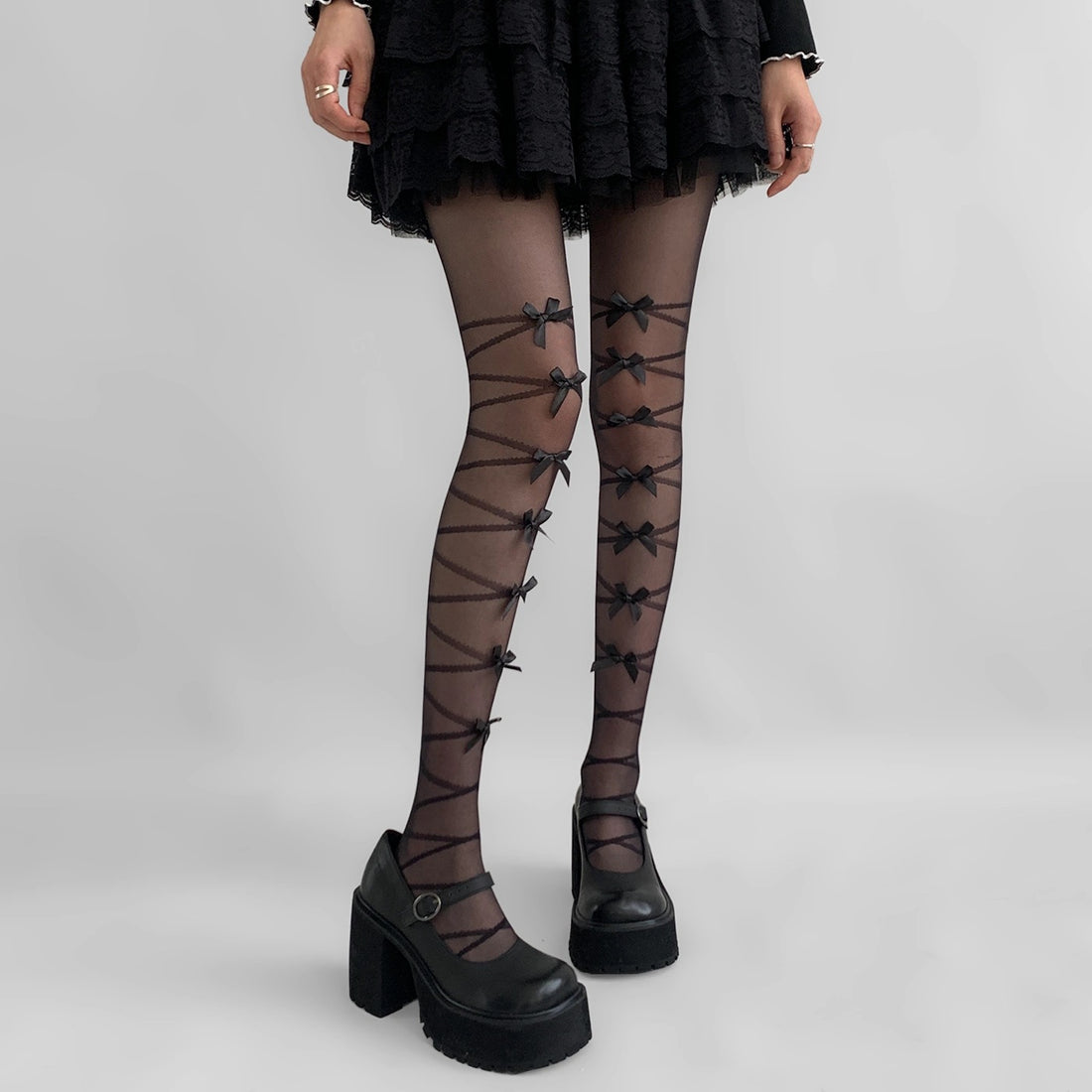 S015 Mini Ribbons Black Legging Socks