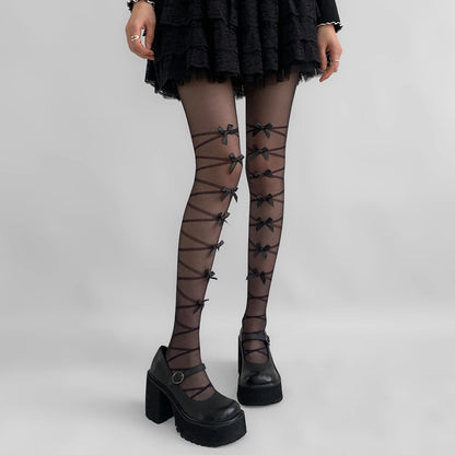 S015 Mini Ribbons Black Legging Socks