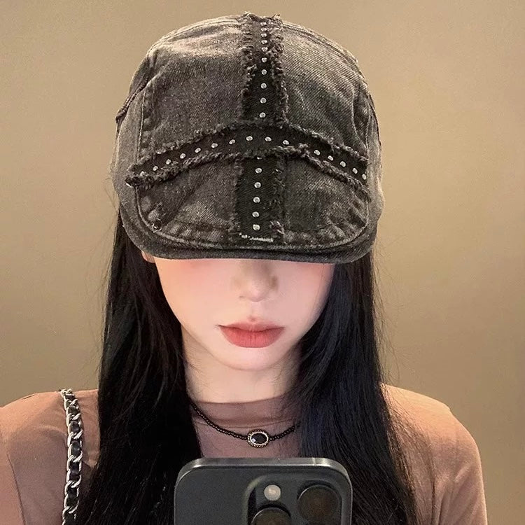 Denim Cross Drawing Hat