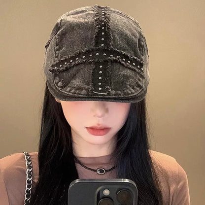 Denim Cross Drawing Hat