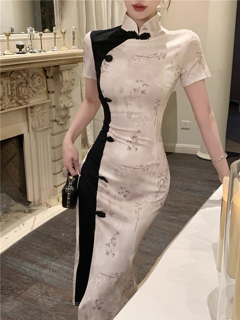 Black Mix Cheongsam CD004 Long Dress