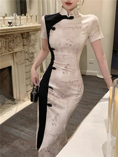 Black Mix Cheongsam CD004 Long Dress