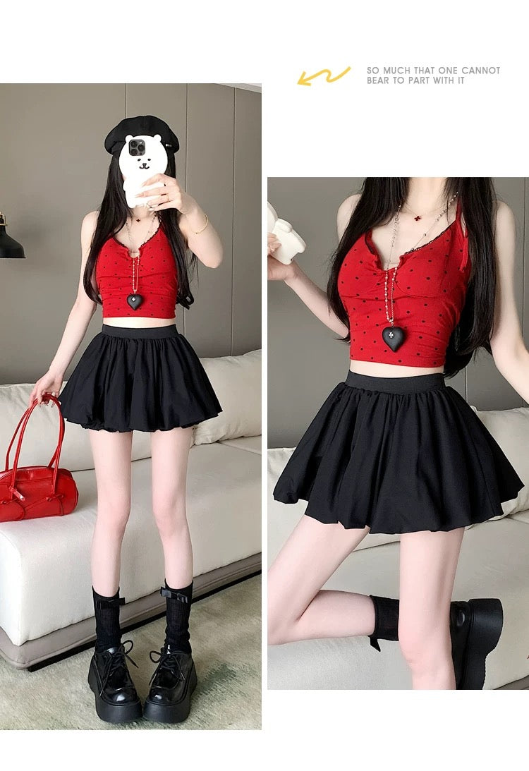 High Waist Lantern Puff Skort Skirt SK11 (Black, White)