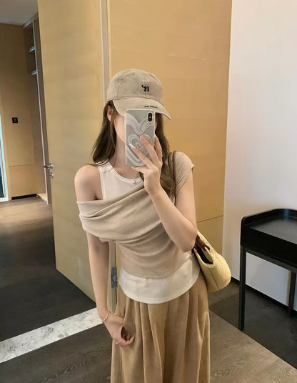 Khaki Mix White Knitted Top