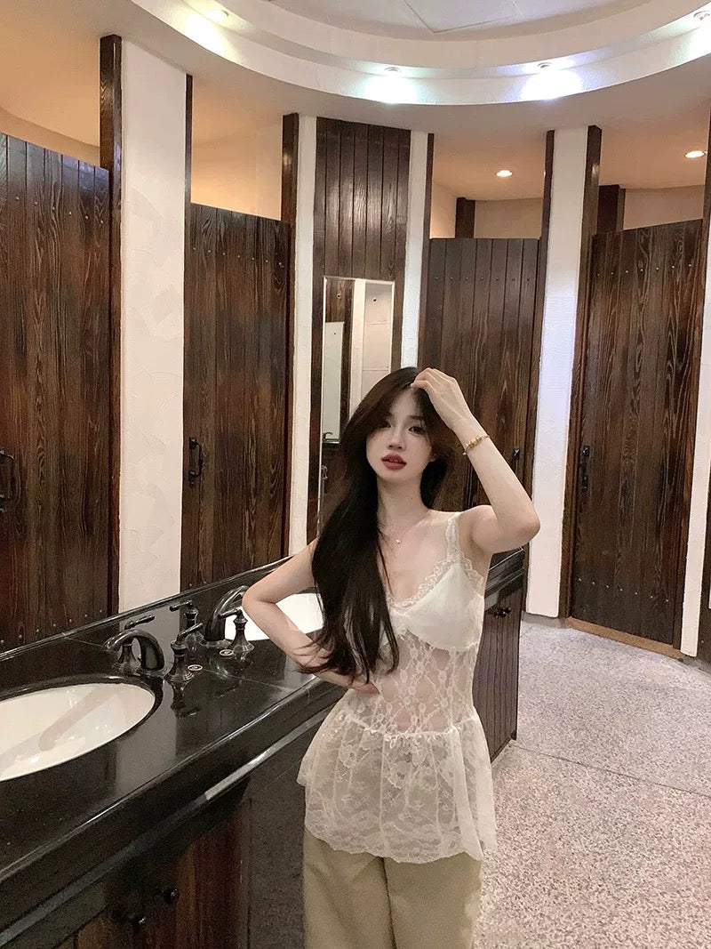 White Ribbon Black Top + White Laces Inner Top Two Piece Set