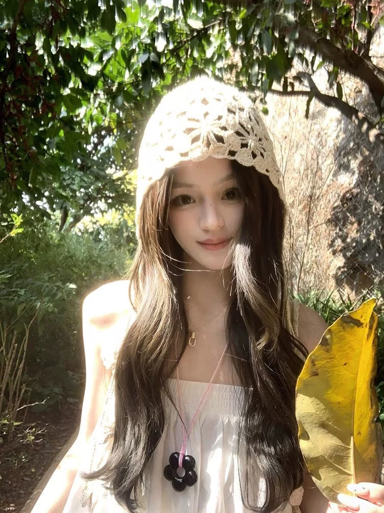 Beige Strap Knitted Embroidery Hat