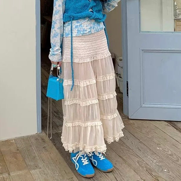 Khaki Layered Long Skirt