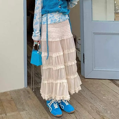 Khaki Layered Long Skirt