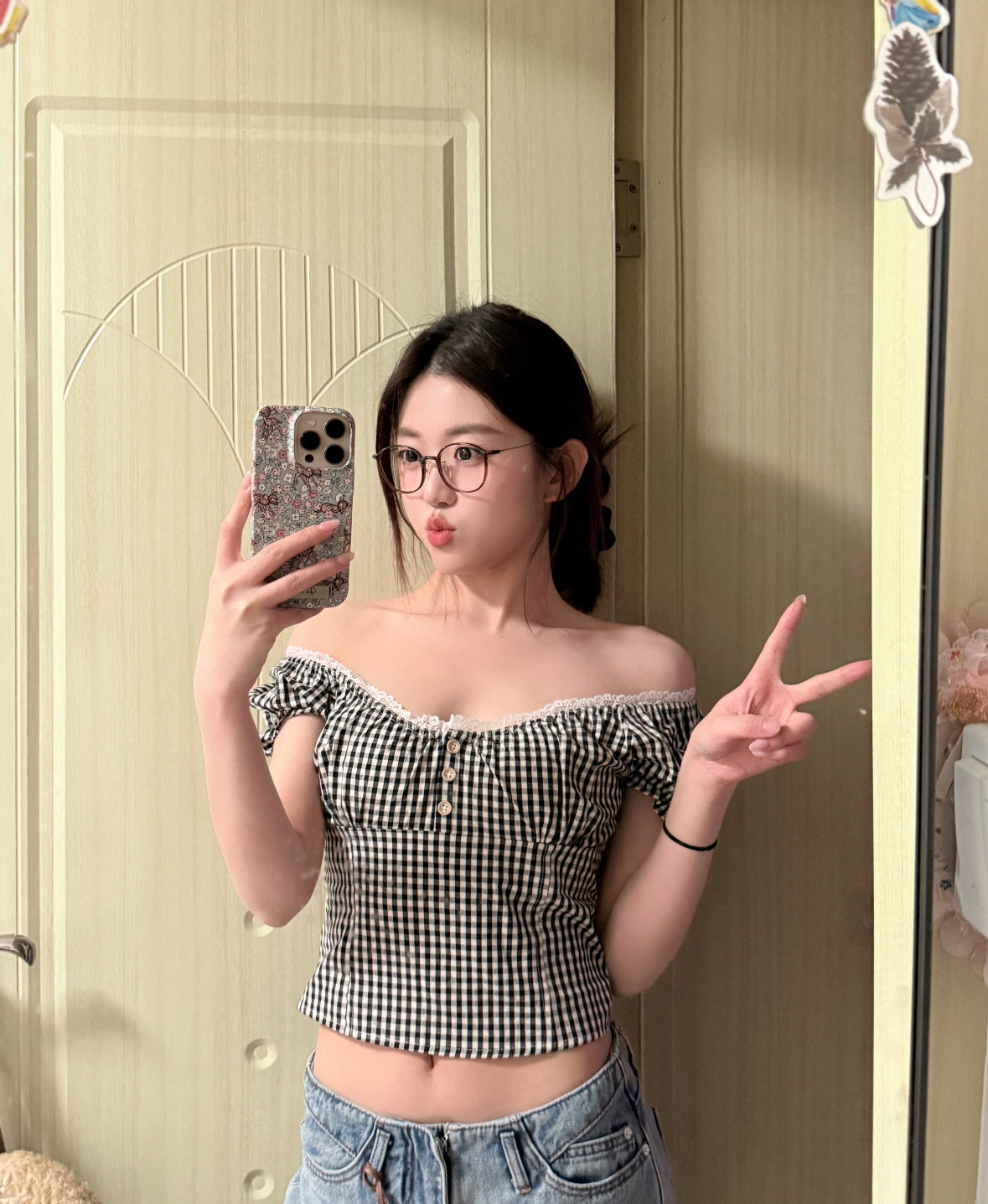 Black Ginham Crop Top
