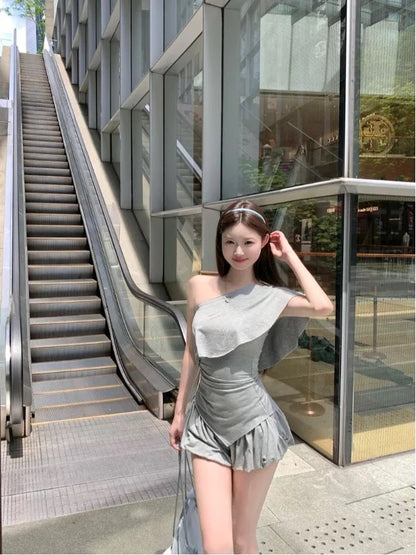 Grey Top + Mini Short Two Pieces Set