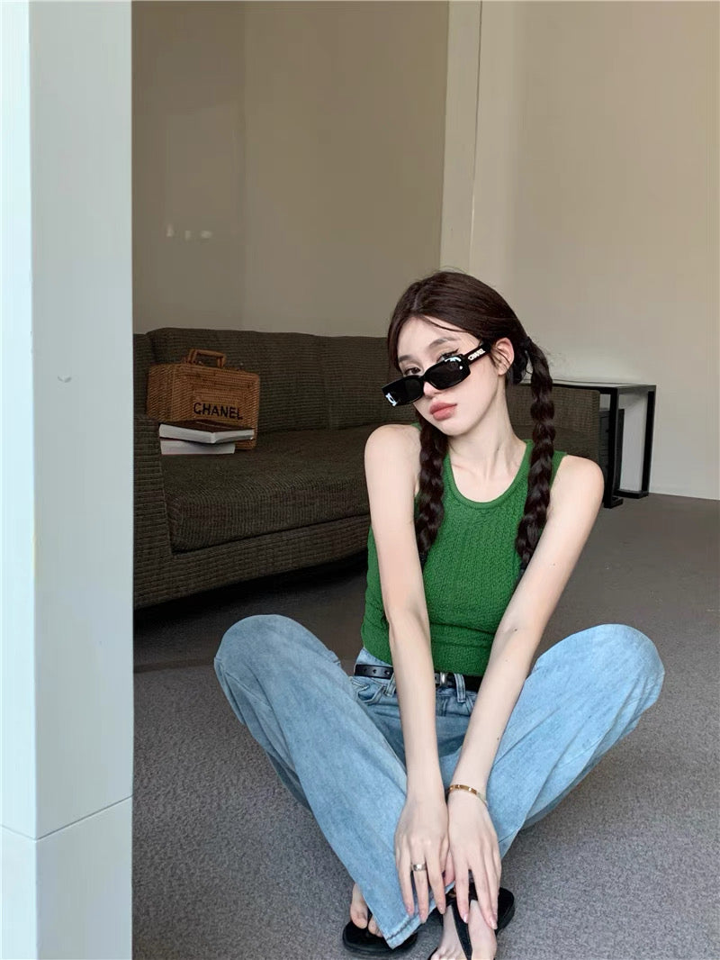 Green Sleeveless Knitted Top