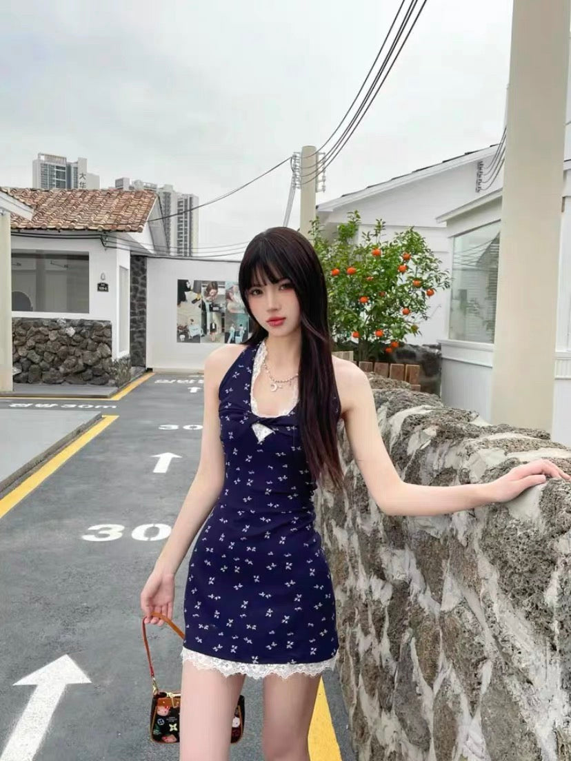 Round Collar Navy Mini Dress (XS)