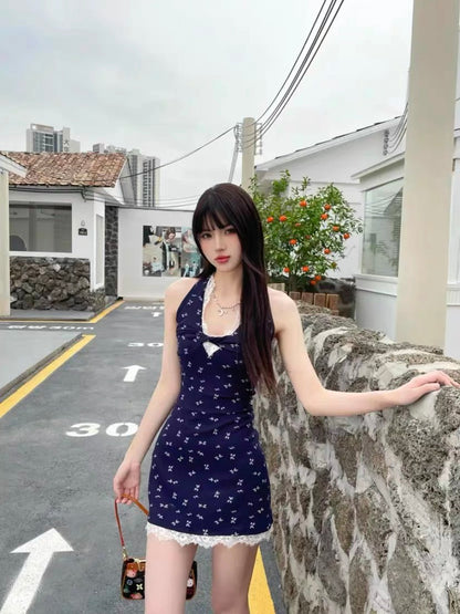 Round Collar Navy Mini Dress (XS)