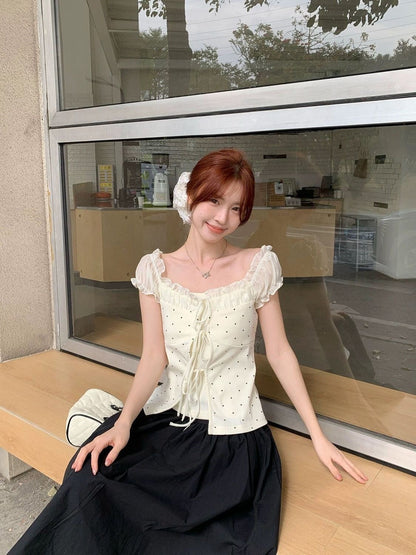 Cream Polka Dot Top With Collar Strap