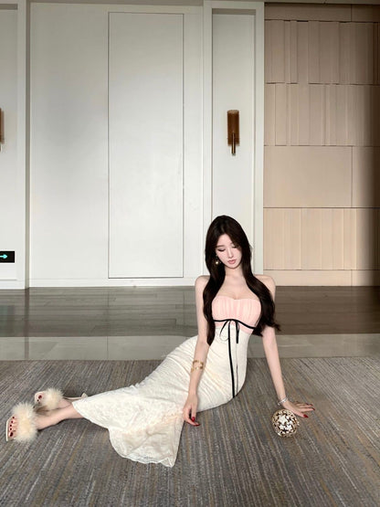 Pink Mix White Lace Long Dress(S)