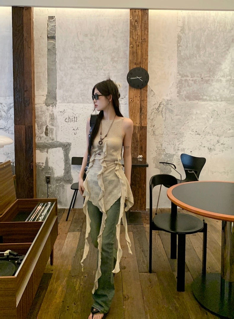 Beige Jelly Fish Bareback Long Top/Dress (S)