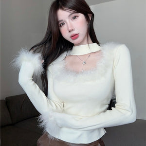 Mix Furry Long Sleeve Top