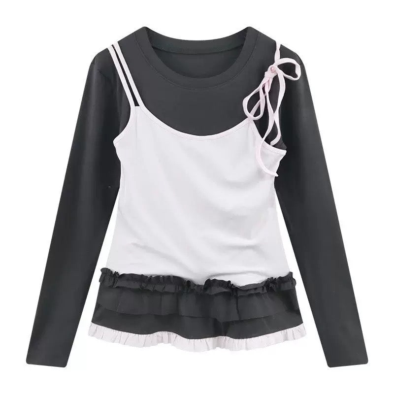 Two Tone Long Sleeve Top (Pink)