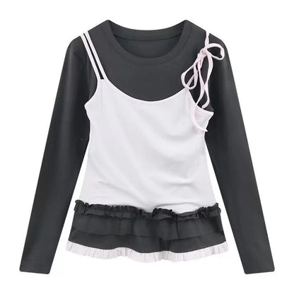 Two Tone Long Sleeve Top (Pink)
