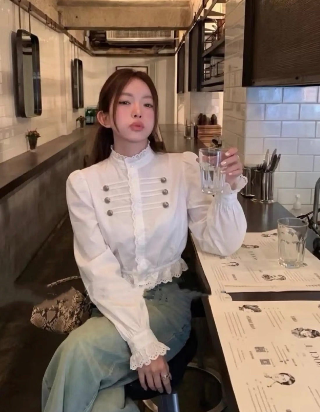 Buttons White Long Sleeve Top