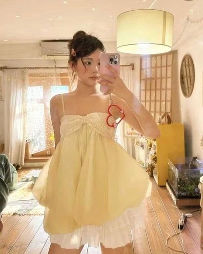 Thin Mesh Yellow Dress