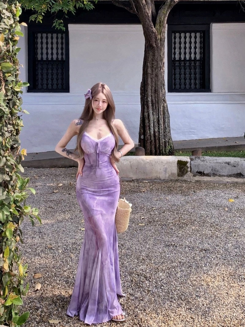 Lace Collar Blue, Purple Long Dress (S, M)