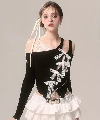 Black Mix Laces Long Sleeve Top