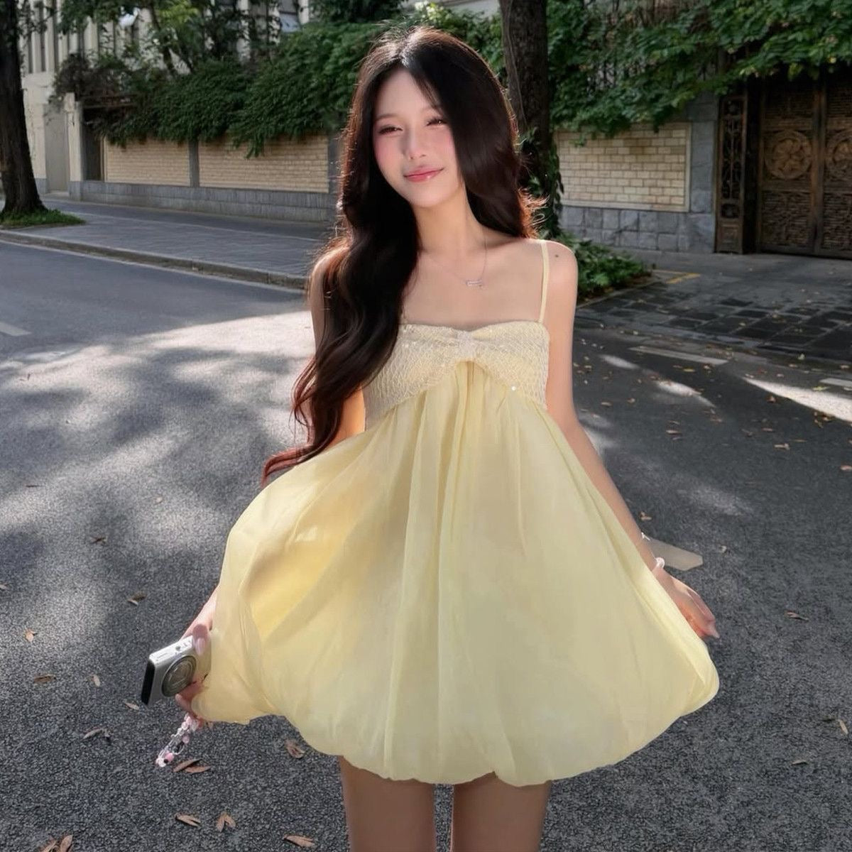 Thin Mesh Yellow Dress