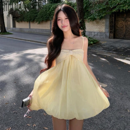 Thin Mesh Yellow Dress