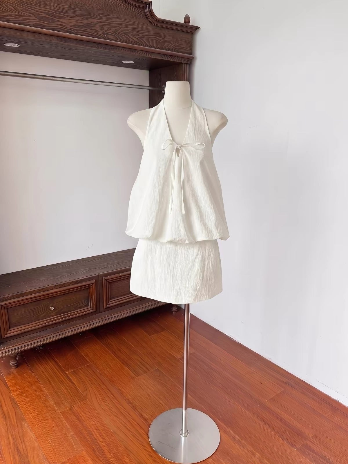White Round Neck Top + Skort Skirt