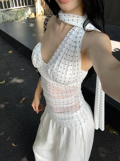 Polka Dot Tube Mesh Top Strap T009
