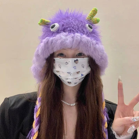 Furry Cute Monster Hat (3 Colours)