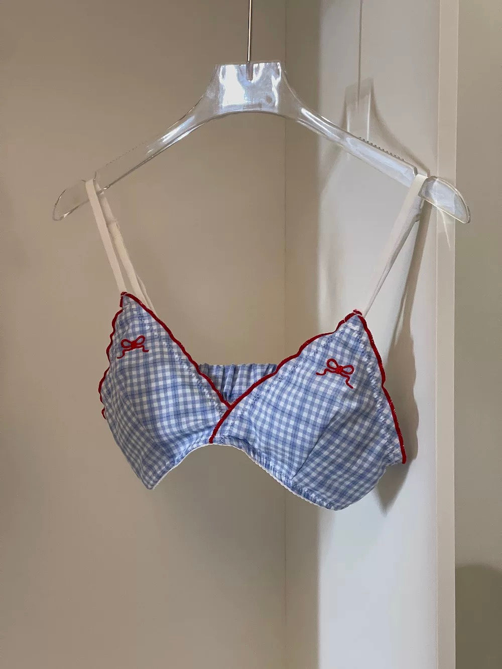 Ginham Blue Bikini Top Inner Bra