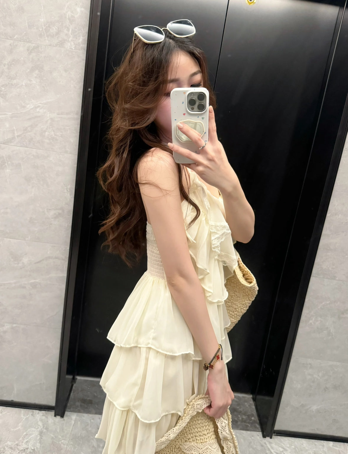 Beige Bareback Layered Dress