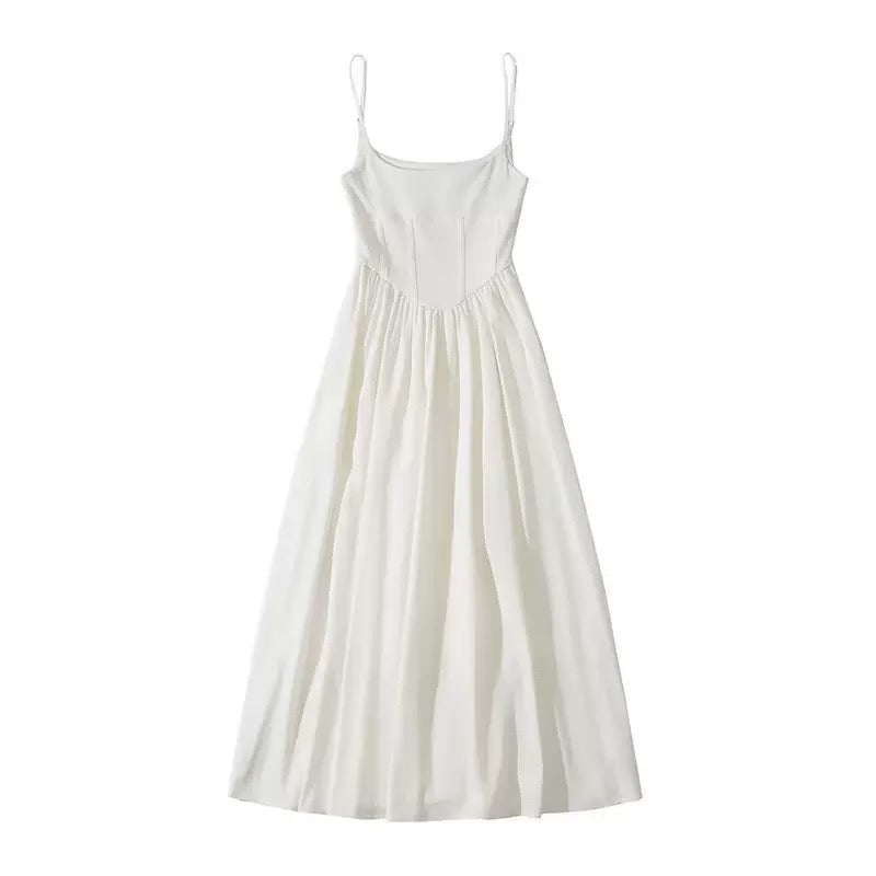 U Collar Strap Long Dress