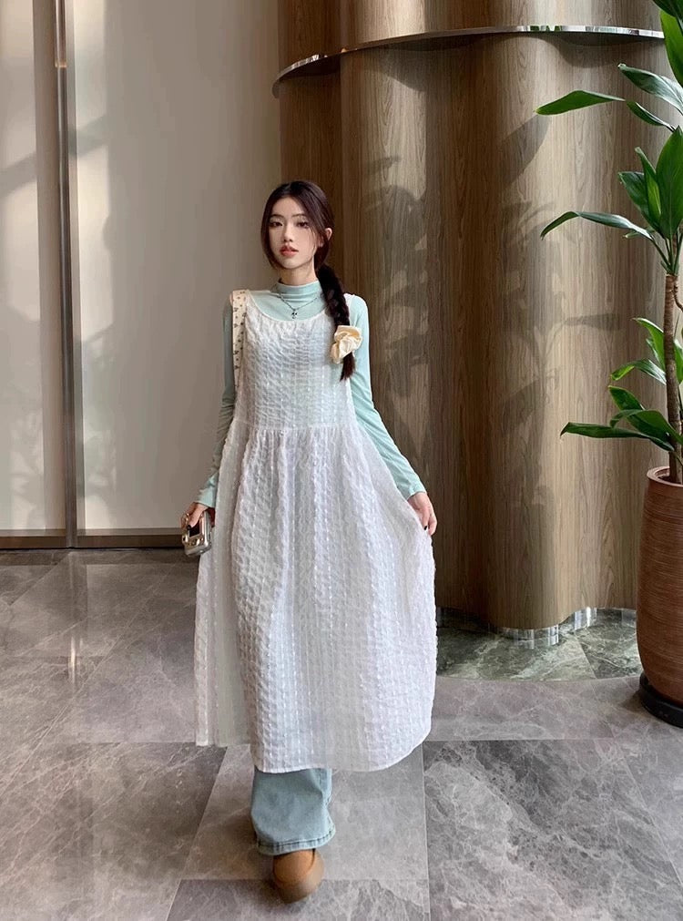 Two Wear Round Collar Lacey Sleeveless Thin Dress Cardigan