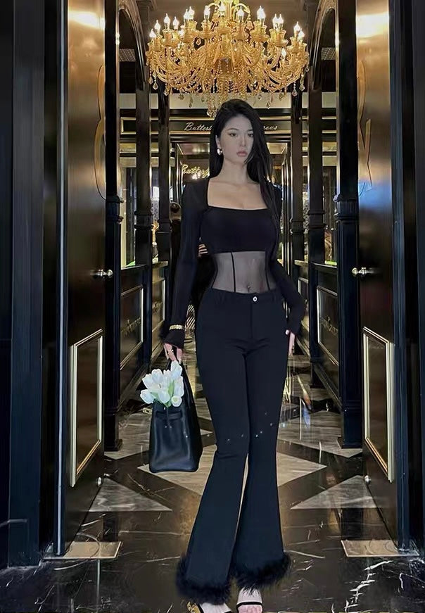 Mesh Waist Long Sleeve Top