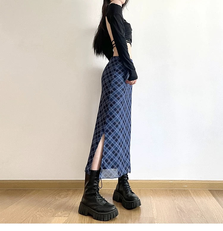 Vintage Grid Mesh Long Skirt (S,M)