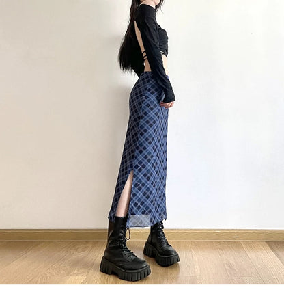 Vintage Grid Mesh Long Skirt (S,M)