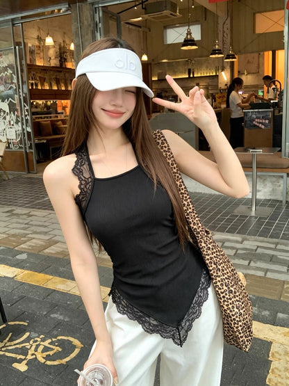 Black Mix Laces Knitted Unequal Top (XS, M)