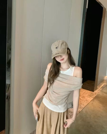 Khaki Mix White Knitted Top