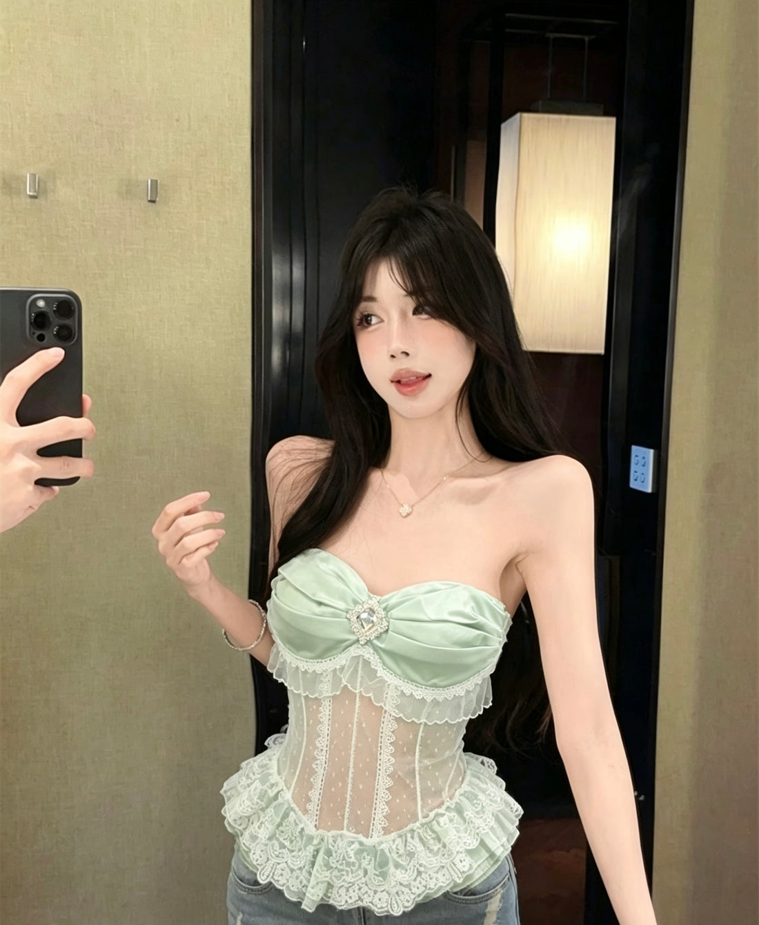 Mint Green Mix Laces Top T010