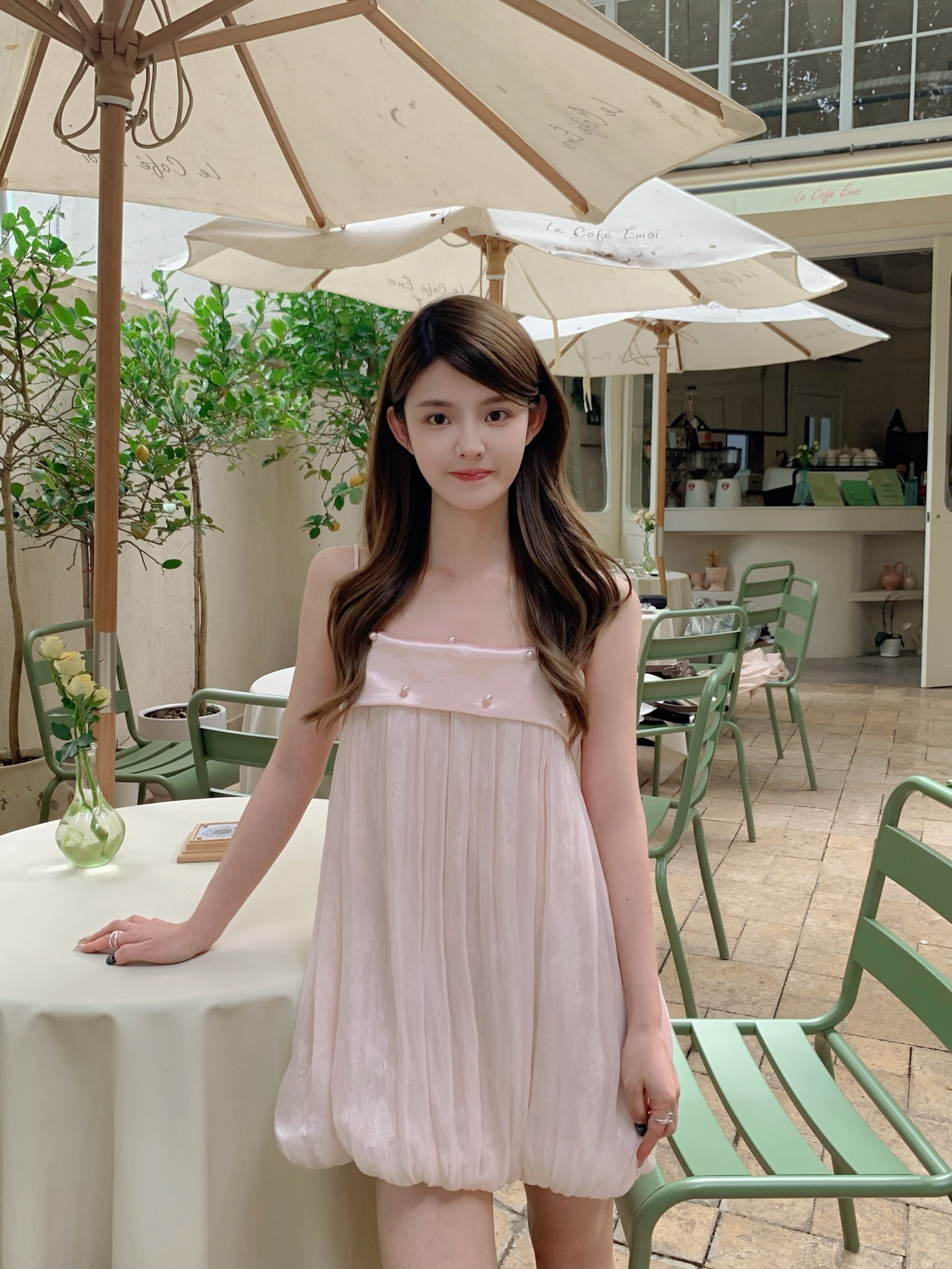 Baby Pink Tube Strap Mesh Dress