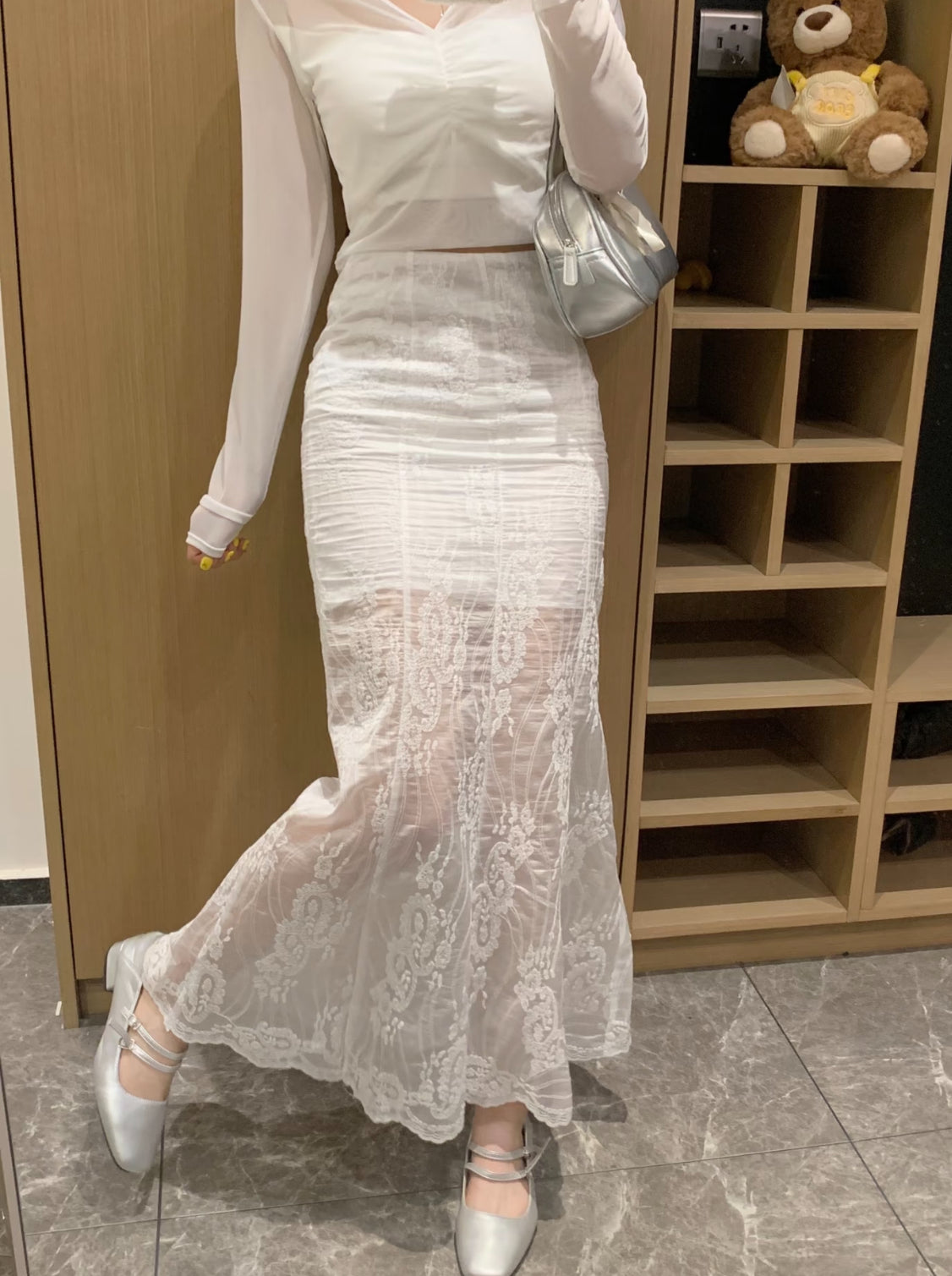 Beige Lace Long Skirt SK28 (S)