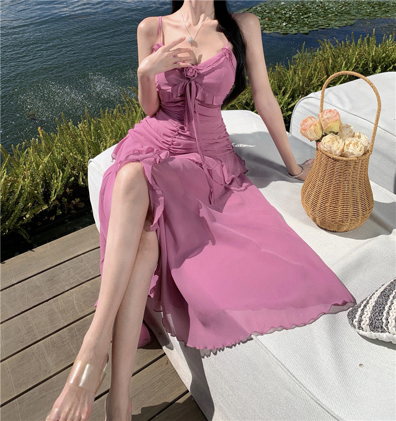 Purple Pink Chiffon Long Dress (S, M)