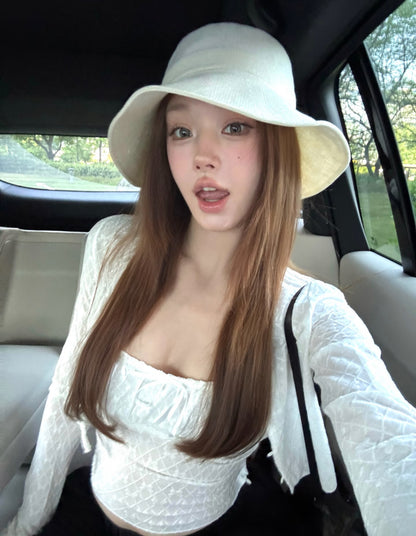 White Bows Top + Crop Cardigan Two Piece Set