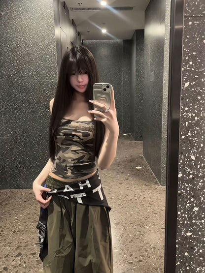 Army Print Green Strap Top