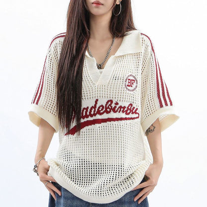 Knitted Ball Top (Cream White, Blue)