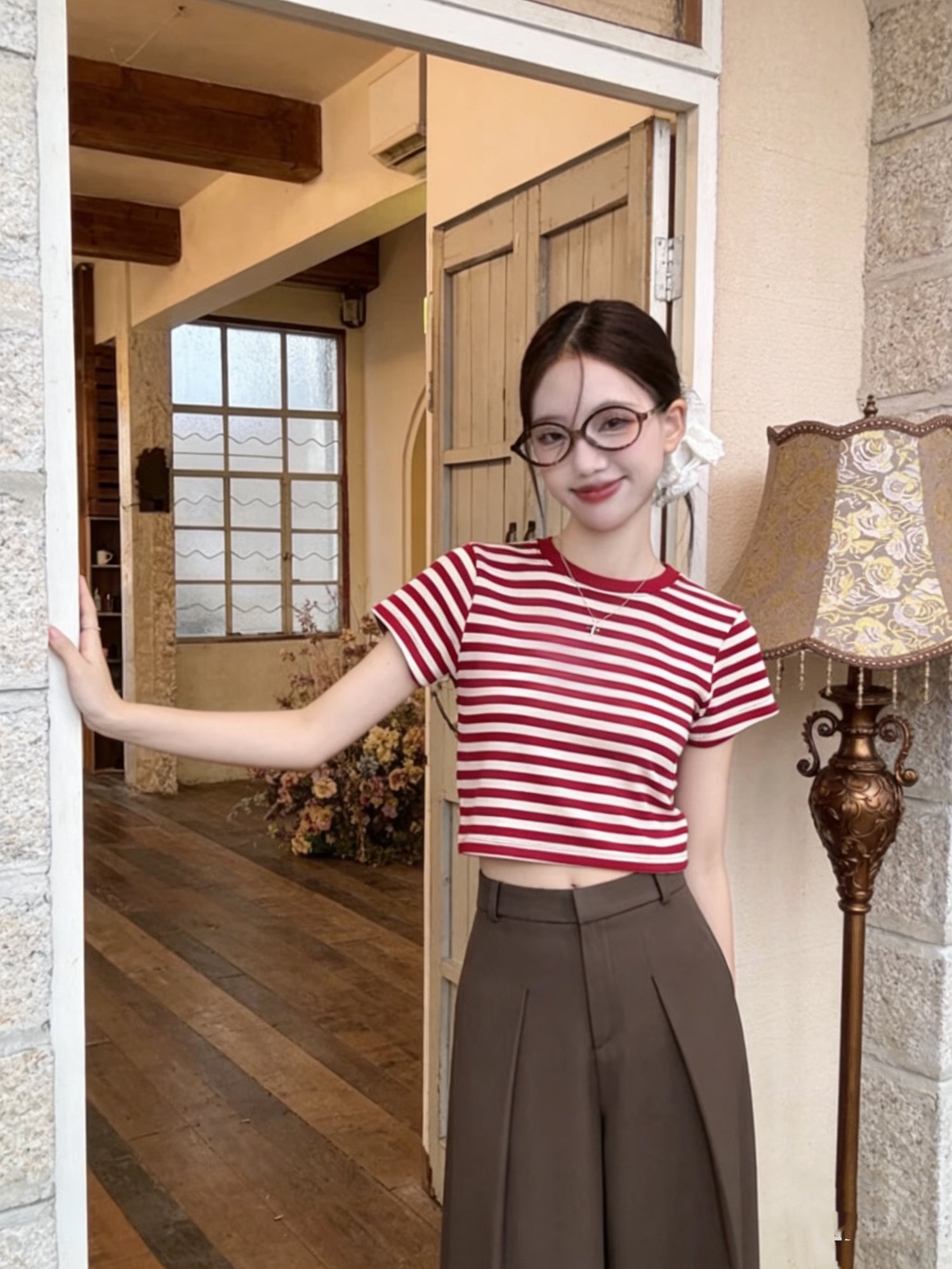 Two Tone Stripe Crop Top