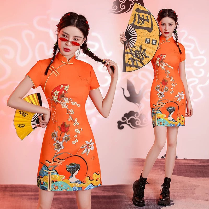 Orange Cheongsam Dress (S, L)